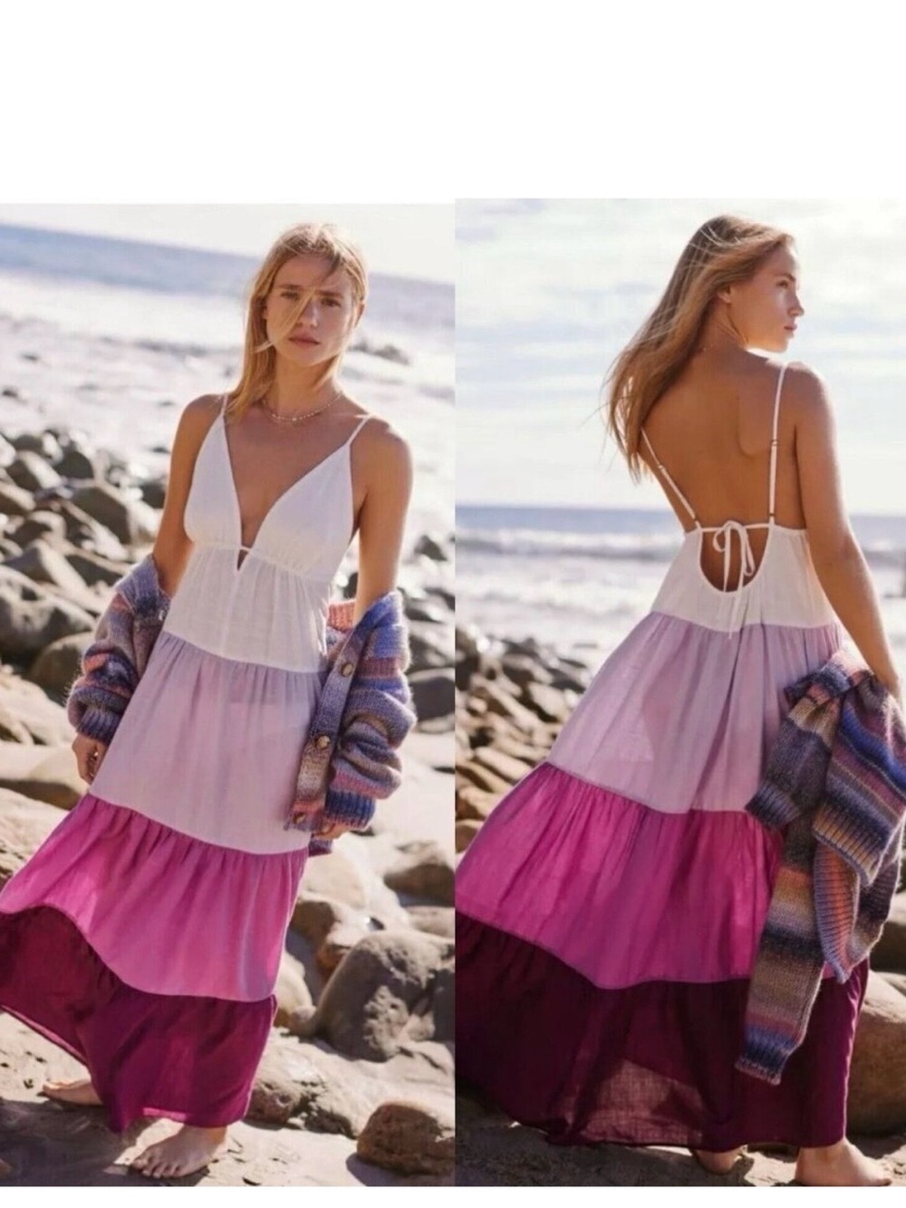 Anthropologie The Raya Colorblock Maxi Dress casual tiered Resortwear vacation